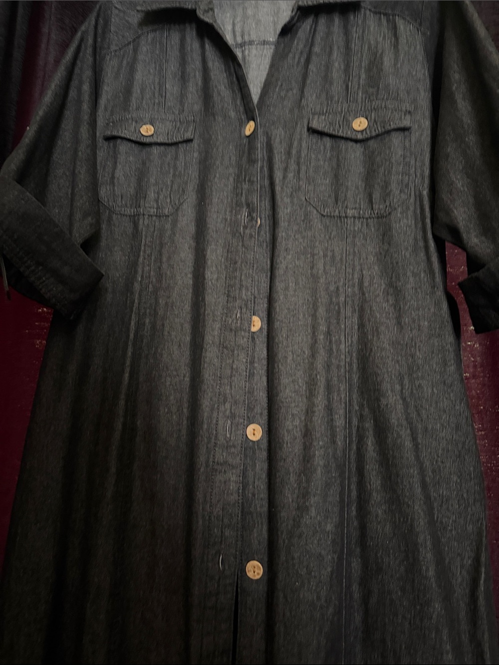 Beautiful Charcoal Denim Button-Up Maxi Shirt Dress